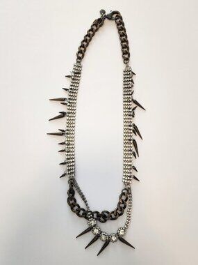 Fenton x Fallon for J.Crew Multistrand Gunmetal, Rhinestones and Spikes Necklace